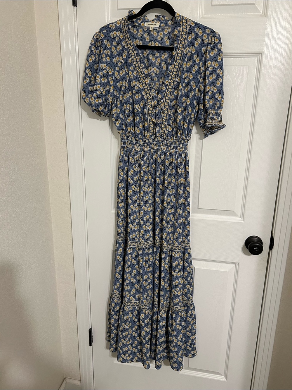 Max Studio Blue Floral Maxi Dress with Cream Accents